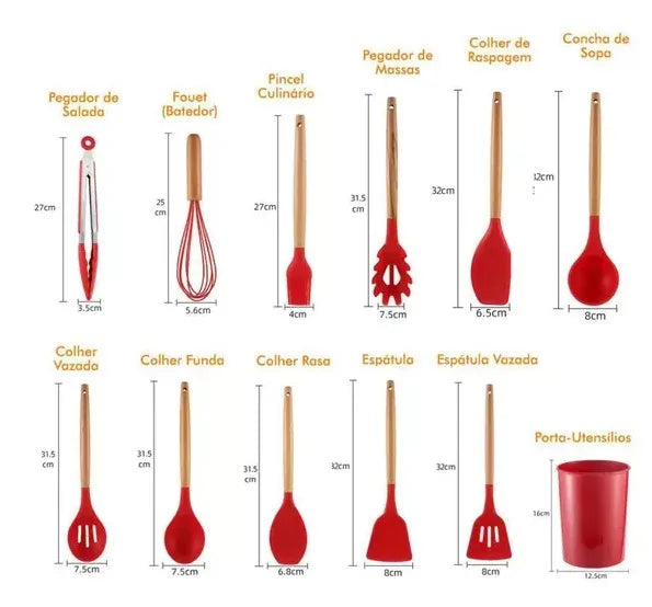 Kit de Utensílios de Cozinha de Silicone com 12 peças